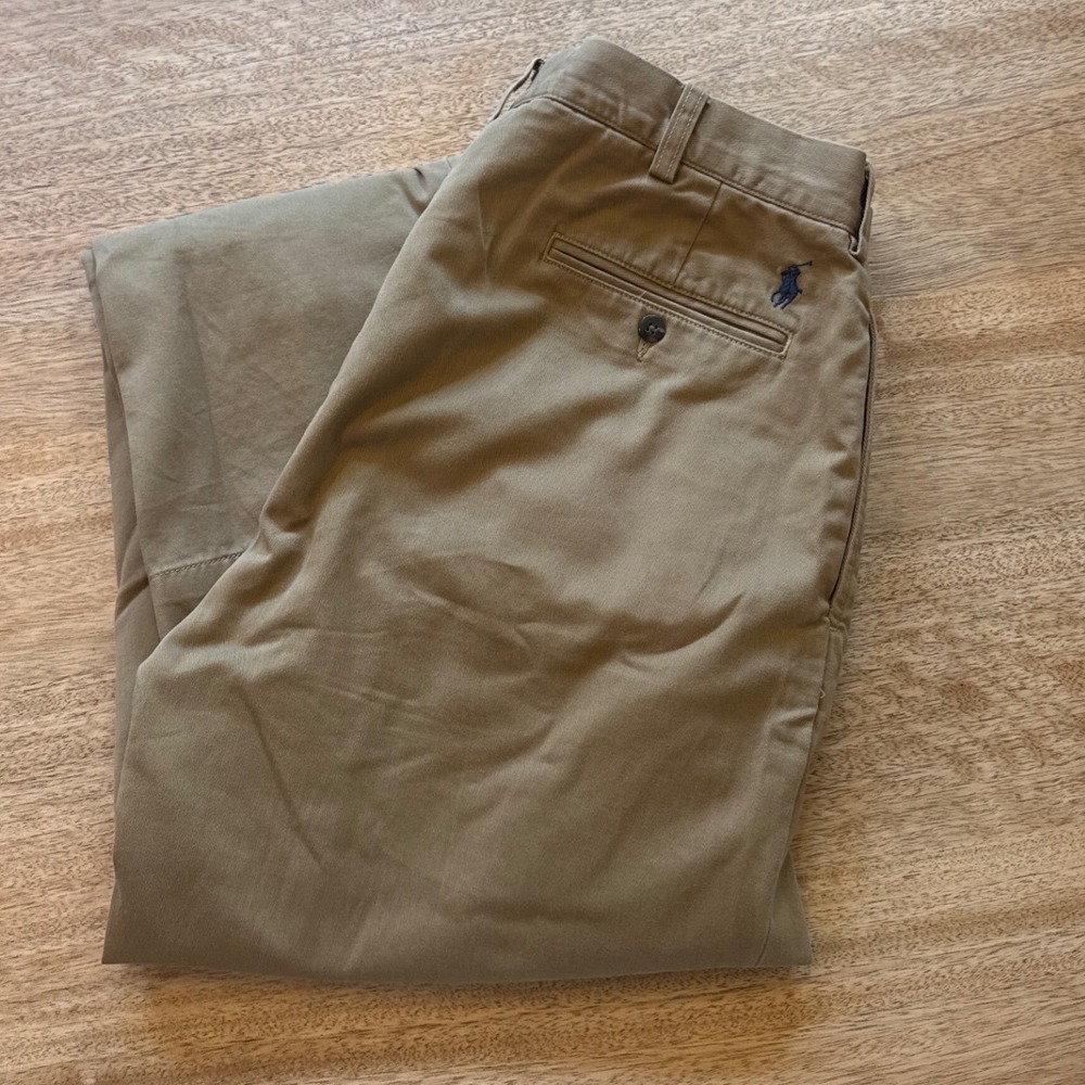 Polo Ralph Lauren Ethan Pant Mens 36x32 Khaki Tan Pleated Cotton Chino Trousers - Picture 1 of 7